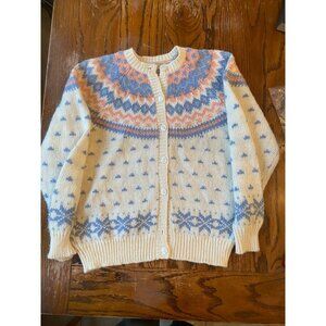 Vintage Karen Scott Nordic-Inspired Knit Cardigan Sweater Size L Acrylic & Wool